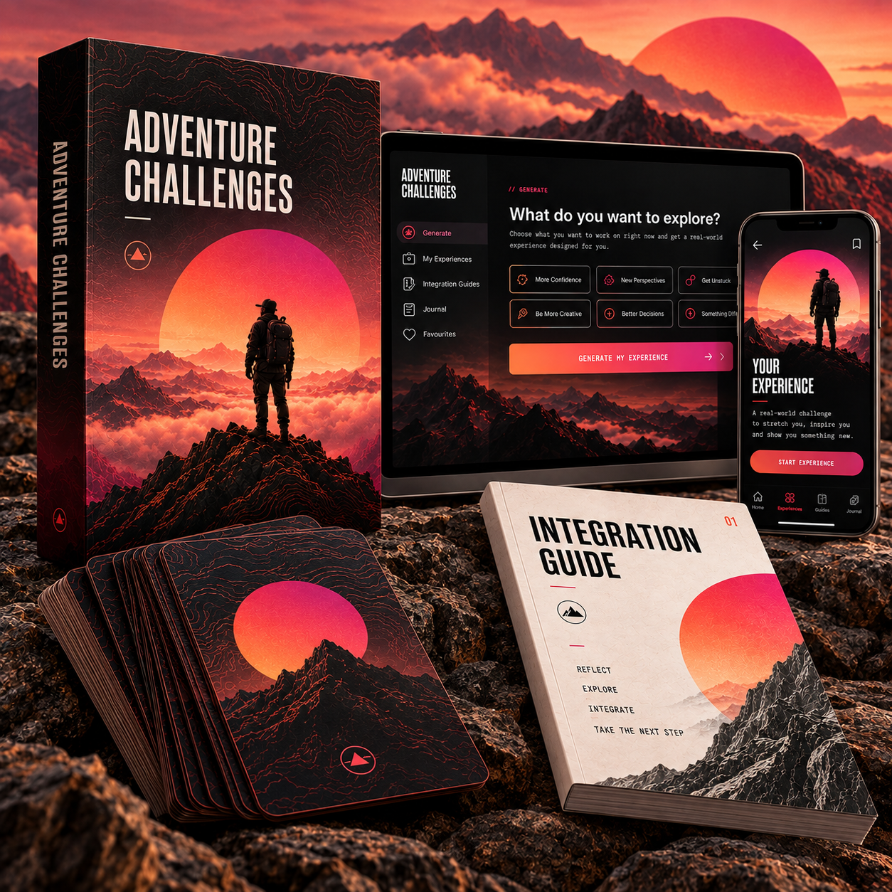 Adventure Challenges product suite at sunset