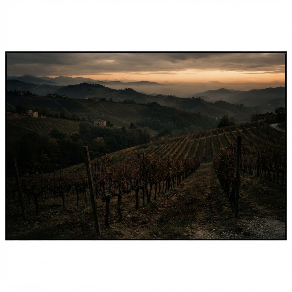 European vineyard rows at dusk