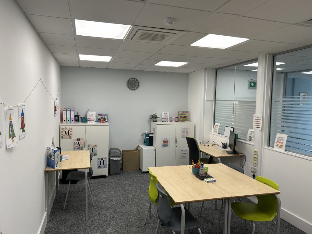 Student workspace with group tables