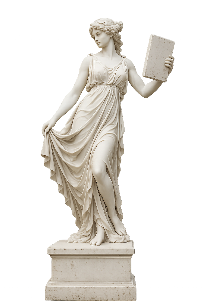 Classical statue holding a book to the side
