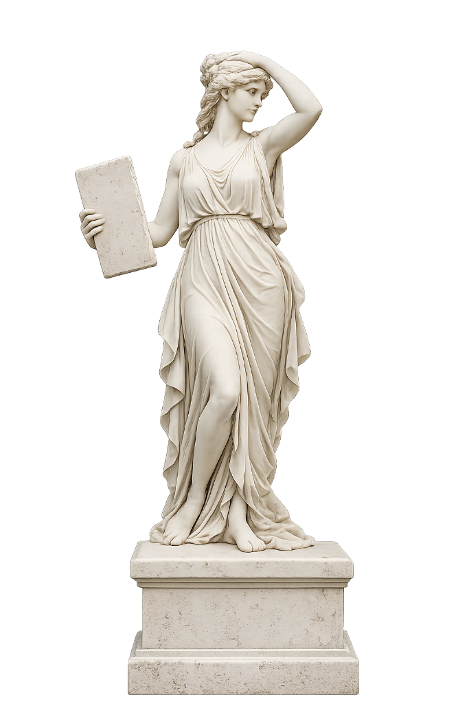 Classical statue holding a stone tablet