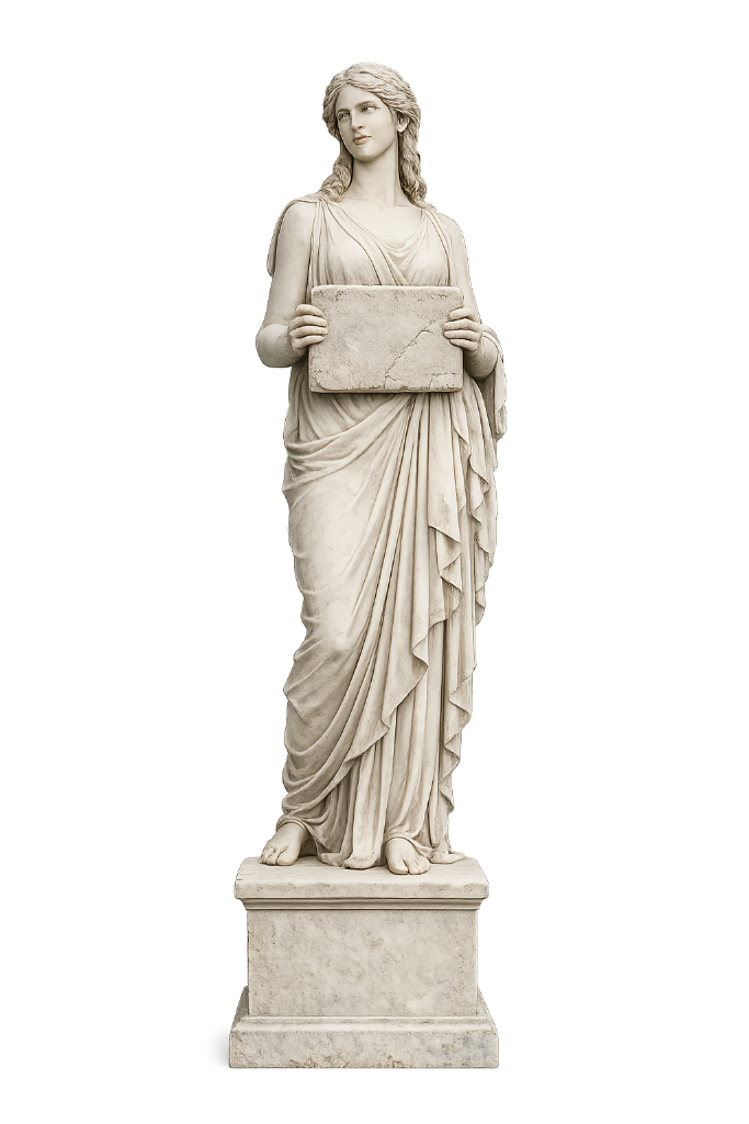 Classical statue holding a tablet