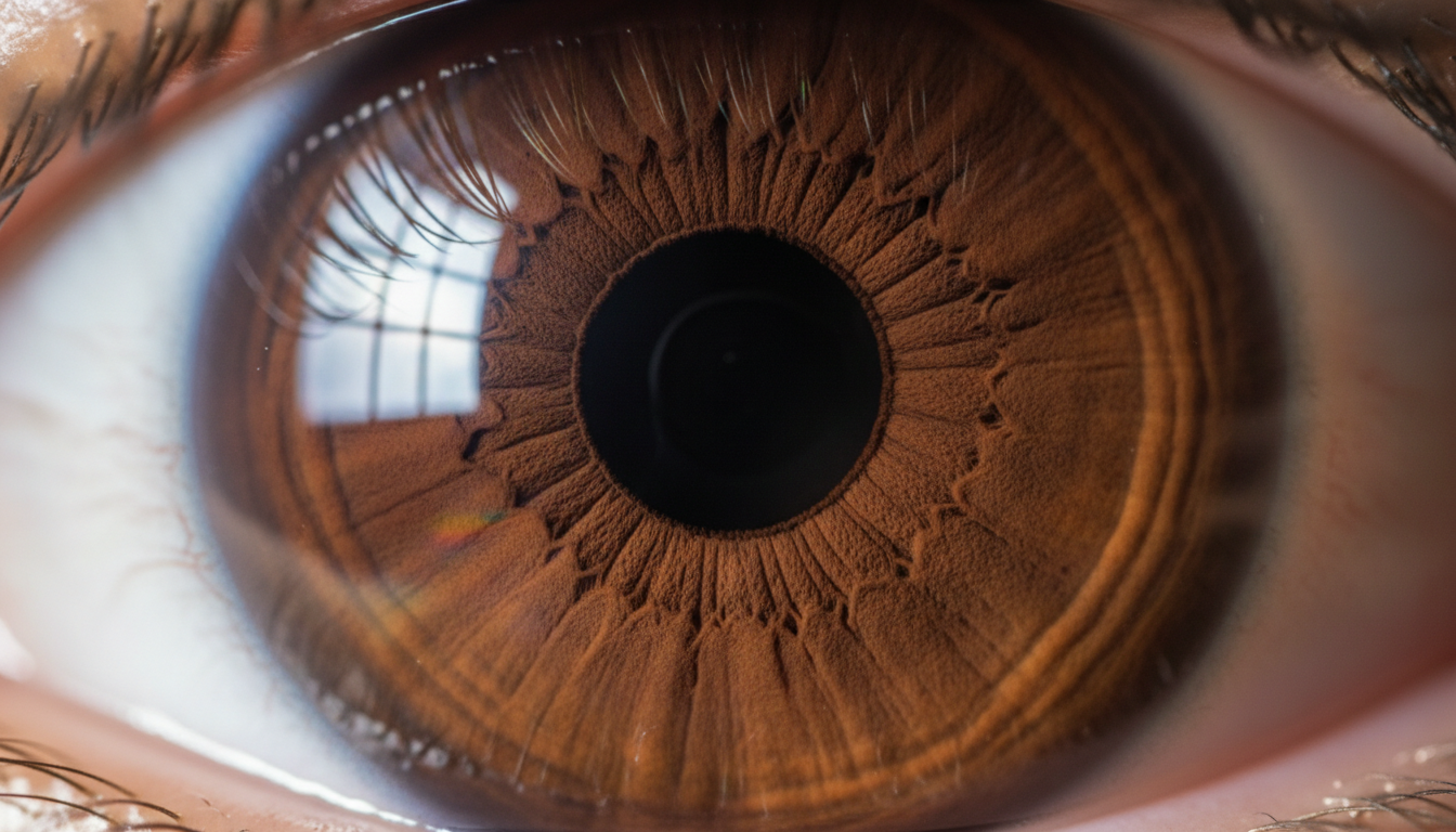 Extreme macro close-up of a beautiful human iris with prismatic light refractions
