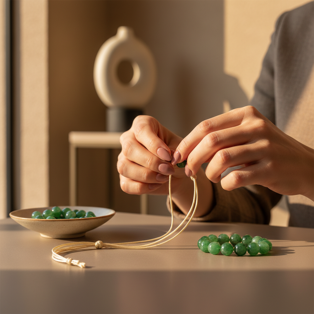 Crafting jade bracelets by hand in a luxury studio