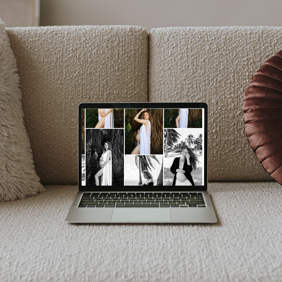 Collection of maternity photographs displayed on a laptop