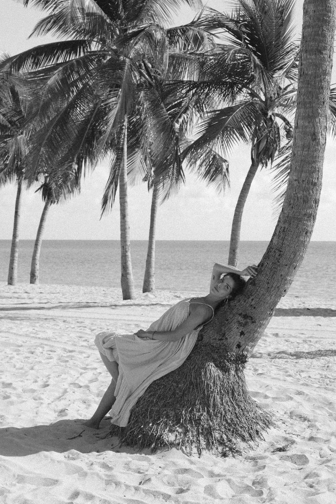 Aleks — b/w beach palm tree