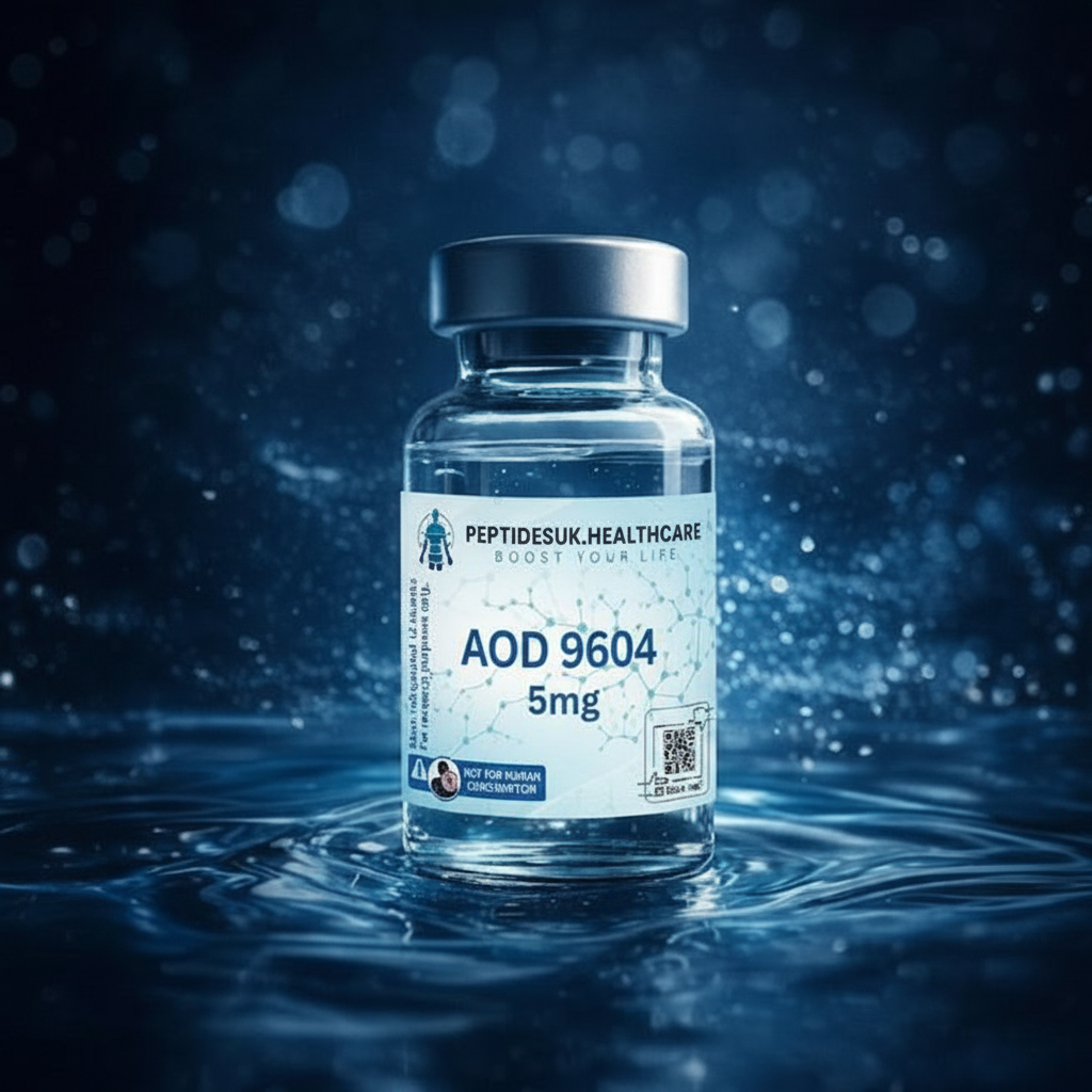 AOD 9604 — 99.2% purity research peptide, lyophilised vial, UK supplied by PeptidesUK Healthcare