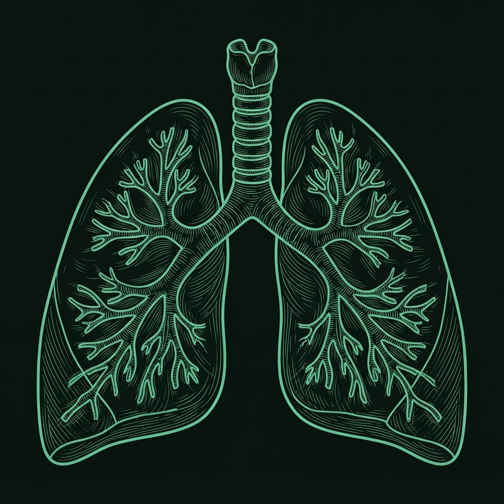Illustration of human lungs, 20% shown red · mild (illustrative)