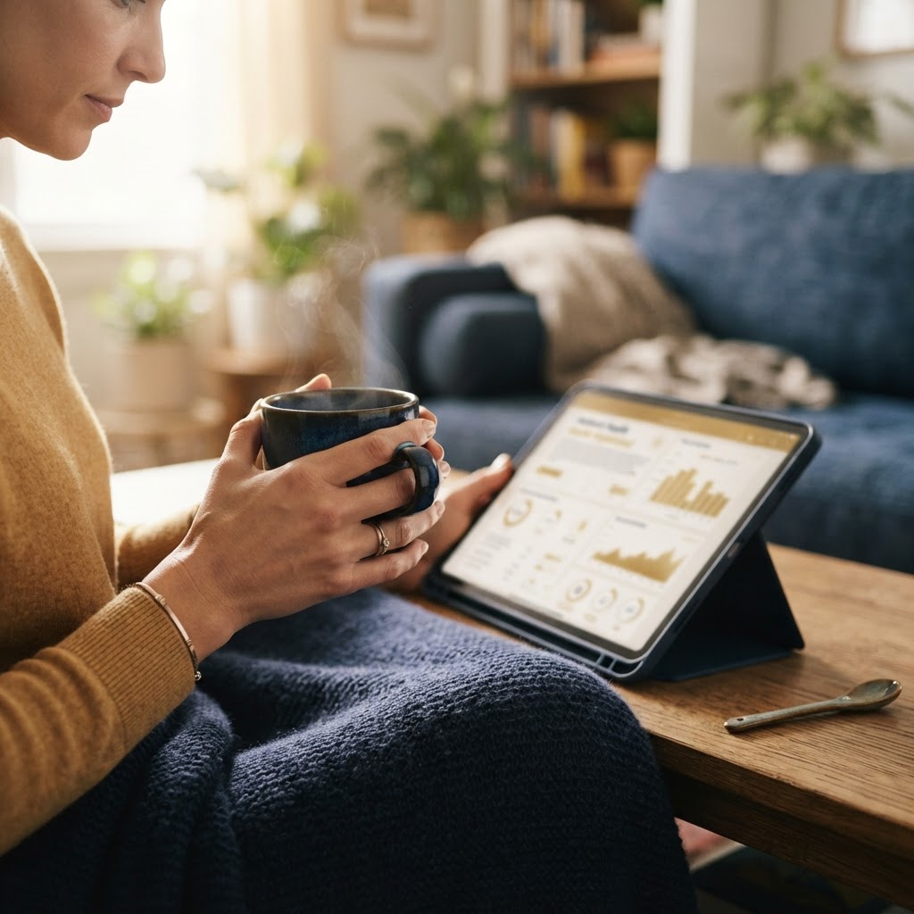 Patient reading results calmly at home