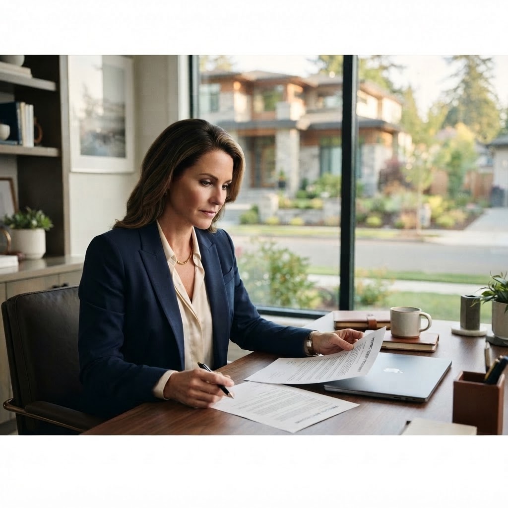 Business owner reviewing property equity documents
