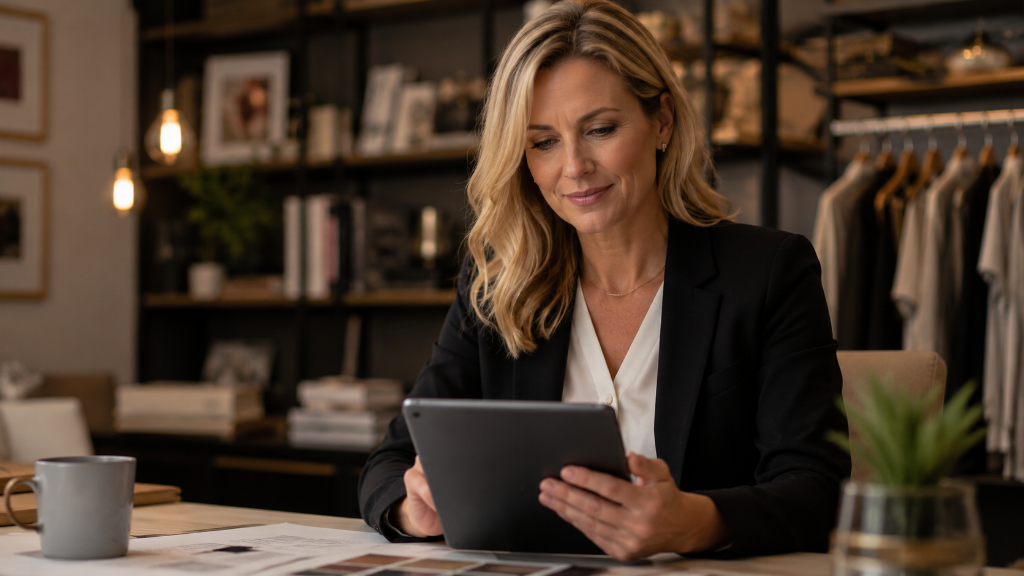 Business owner with tablet in boutique