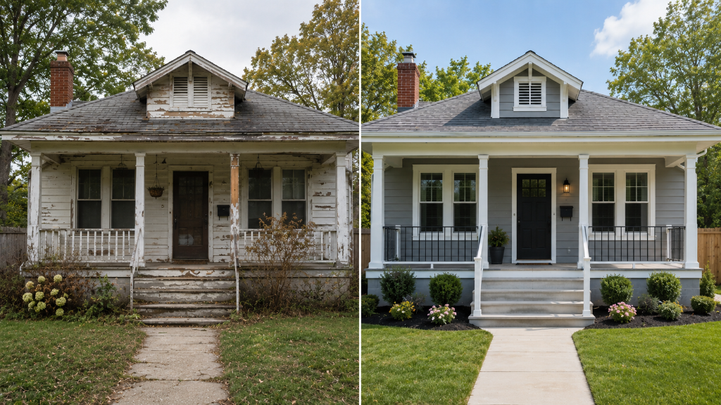 Before and after house renovation