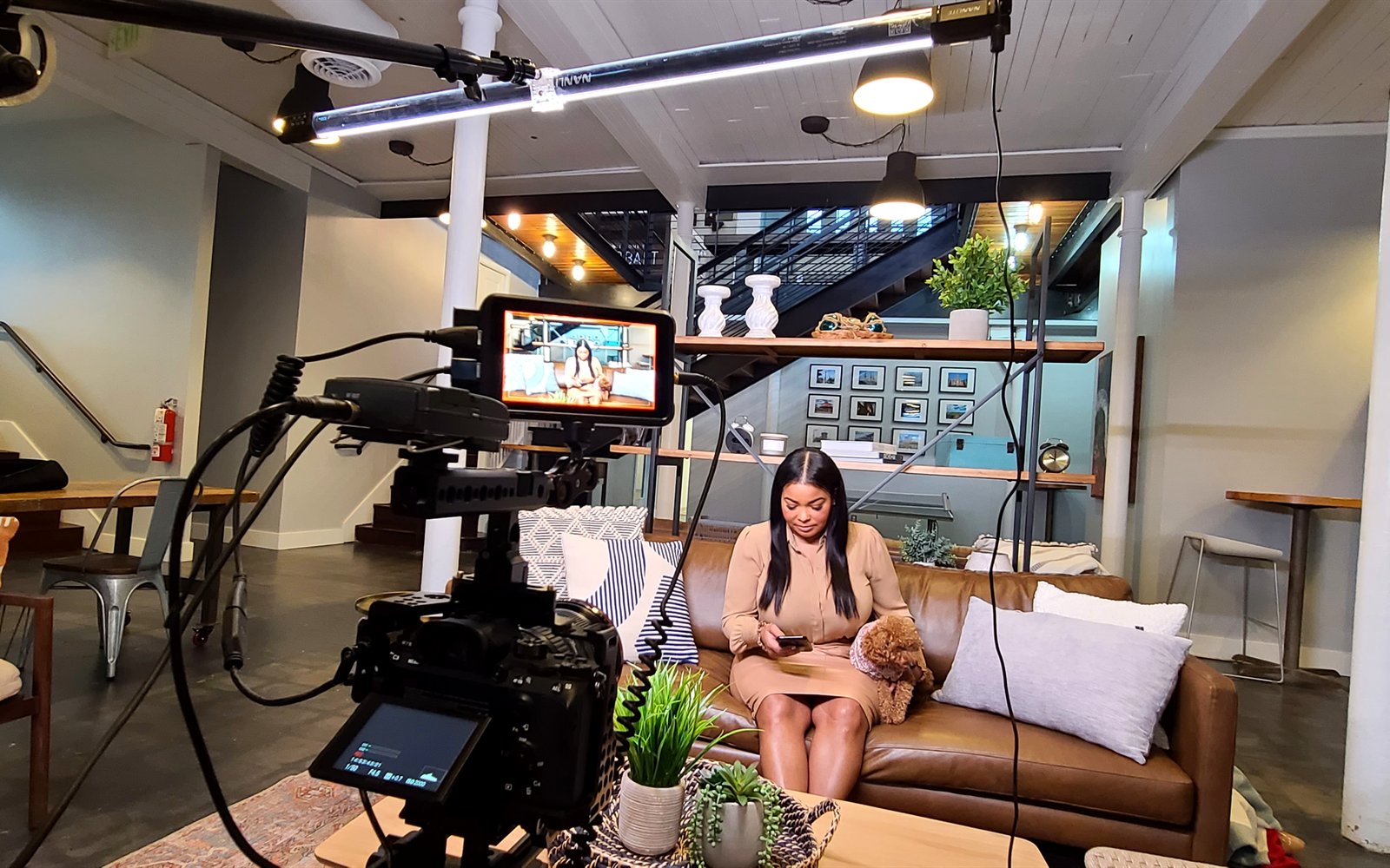 Interview recording set with cinema camera and monitor — Bmore Pro Productions
