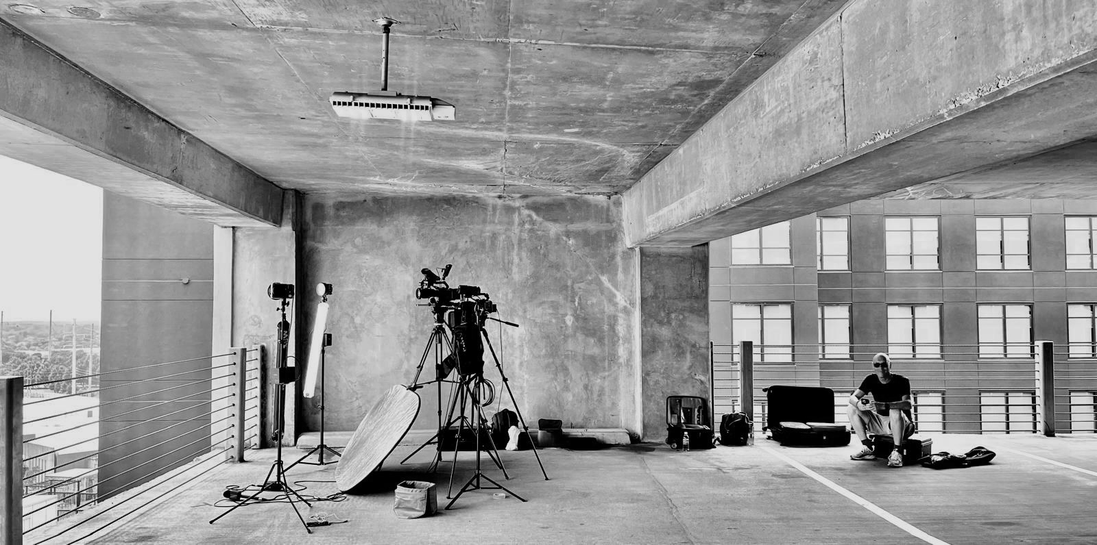 Graham Howe on set in a parking structure