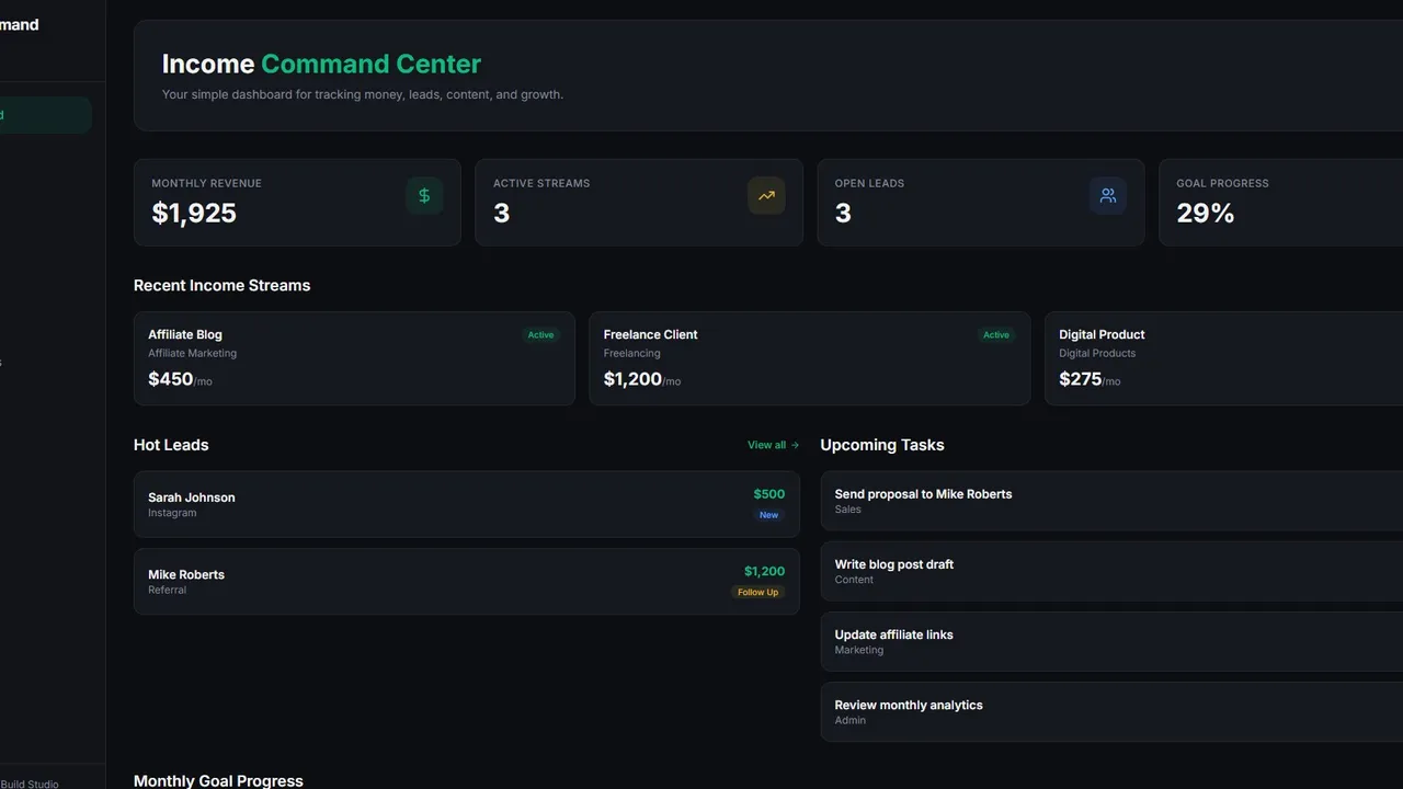Income Command Center template preview