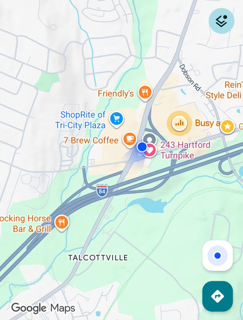 Map showing 243 Hartford Turnpike, Vernon CT