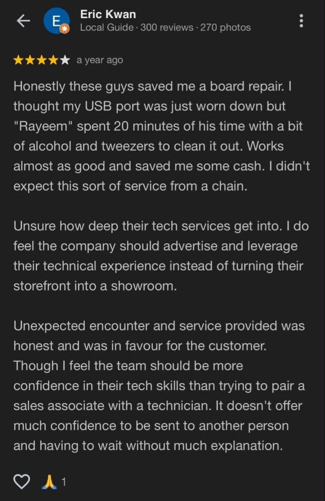 Eric Kwan Google Review