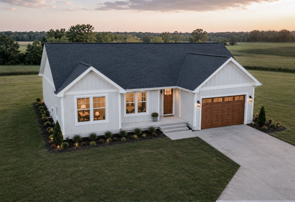 Completed NOTIS home exterior at dusk