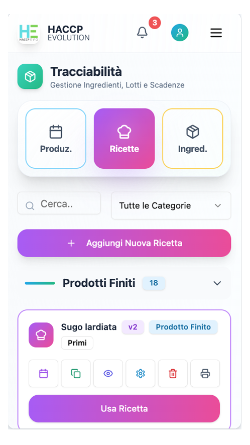 HACCP Evo app screen