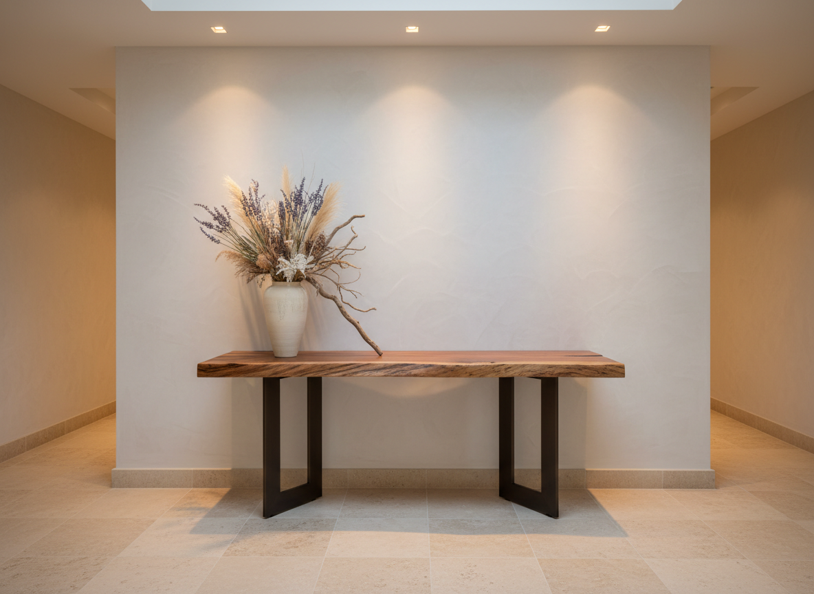 Live edge console table in elegant entryway
