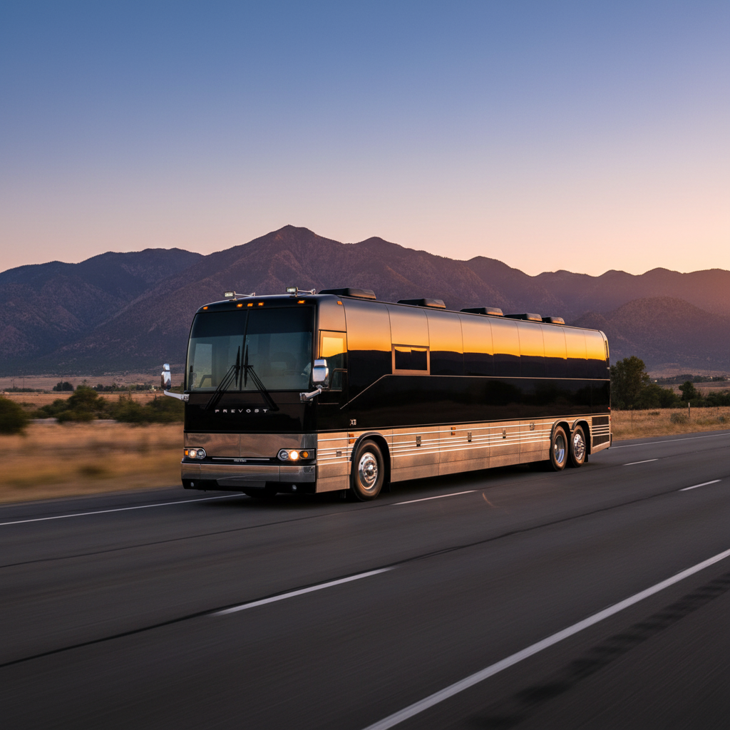 Prevost Tour Bus on Highway