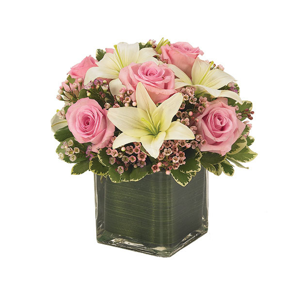 Pink Rose & Lily Cube Bouquet