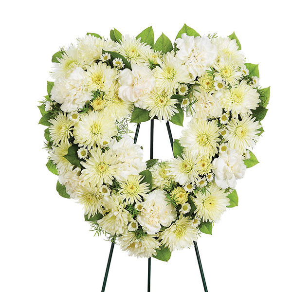 Small Open Heart Standing Spray - All White