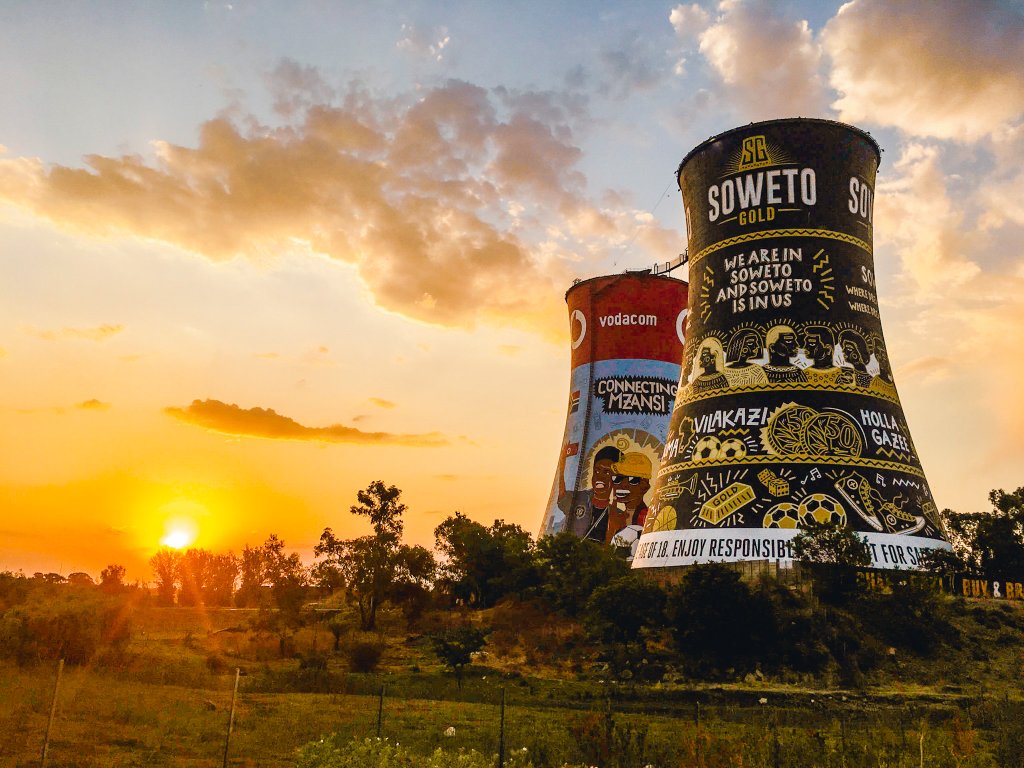 Orlando Towers at sunset in Soweto — One Day Africa Johannesburg cultural tours