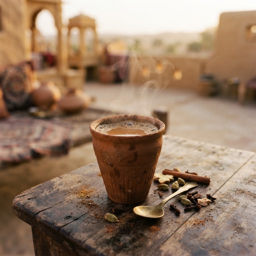 Indian masala chai in a clay cup