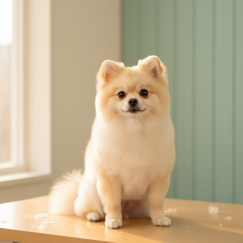 Chien duveteux fraîchement toiletté