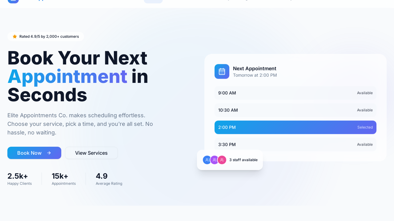 Elite Appointments — Booking & Scheduling App template preview