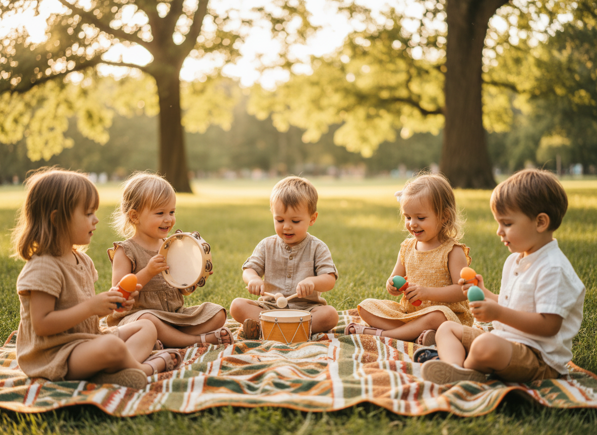 Children playing music in the park