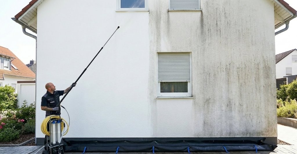 Fassadenreinigung im Einsatz – Vorher/Nachher