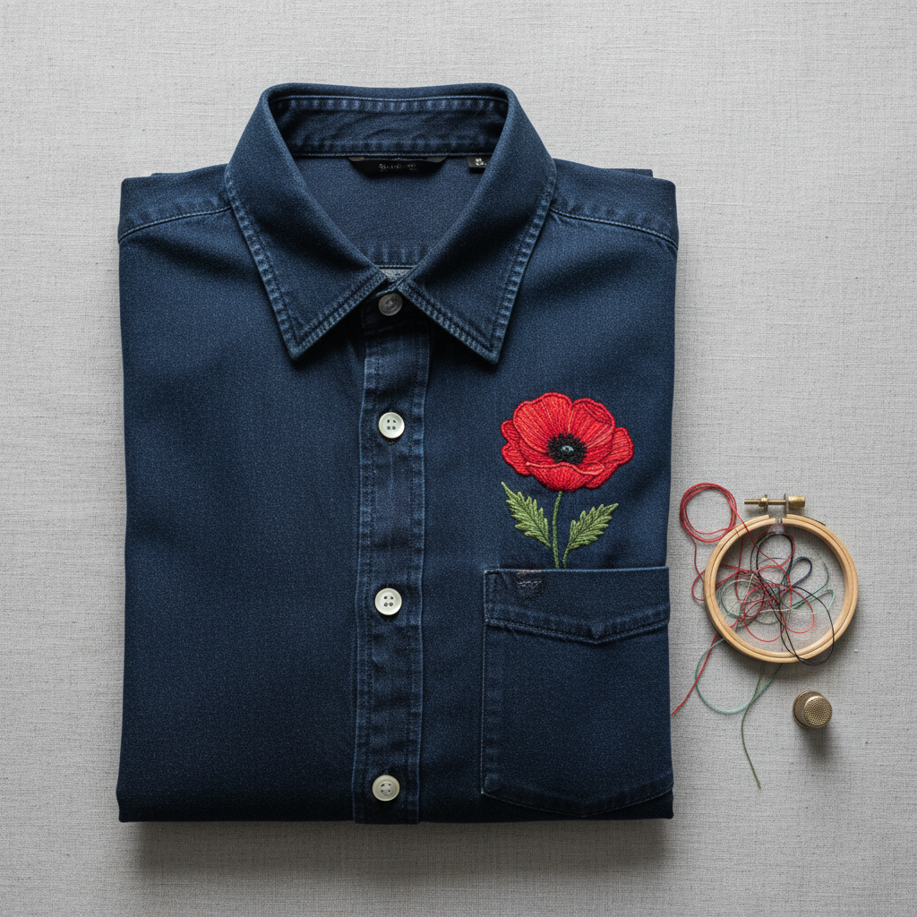 Denim Shirt — Pocket Poppy Detail
