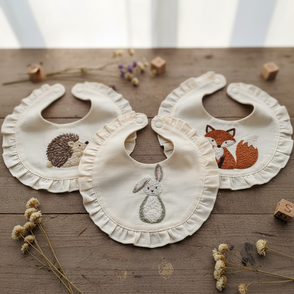 Embroidered Baby Bib Set