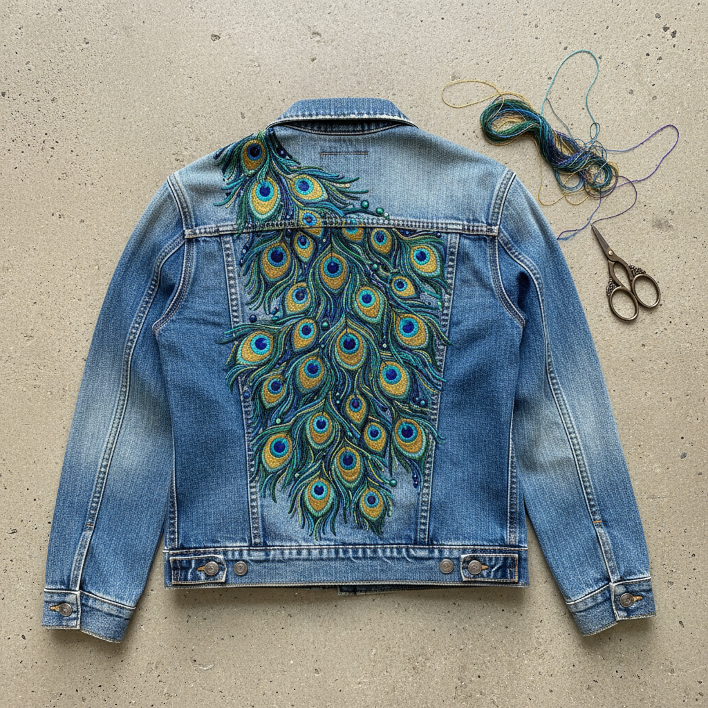 Denim Jacket — Peacock Feather Back
