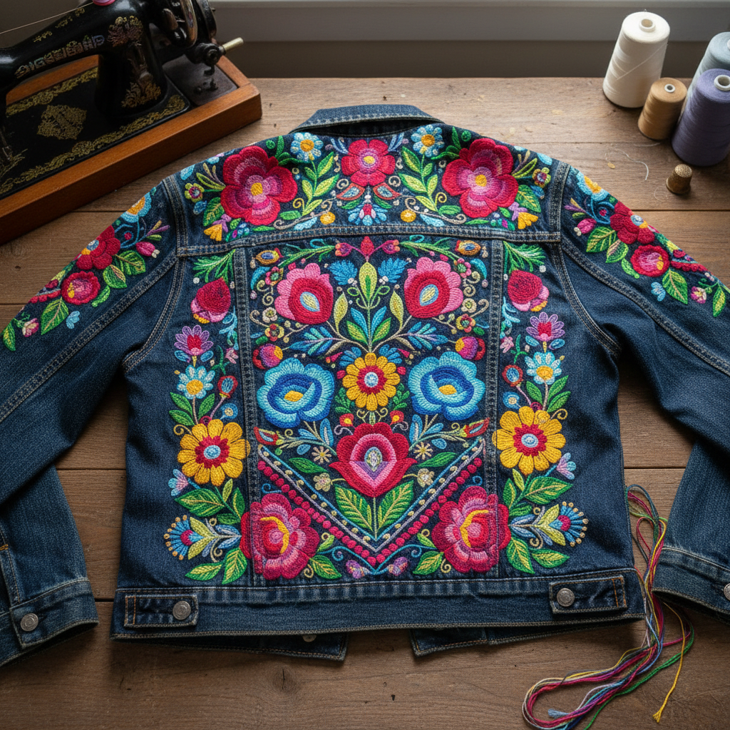 Raw Denim Jacket — Wildflower Embroidery