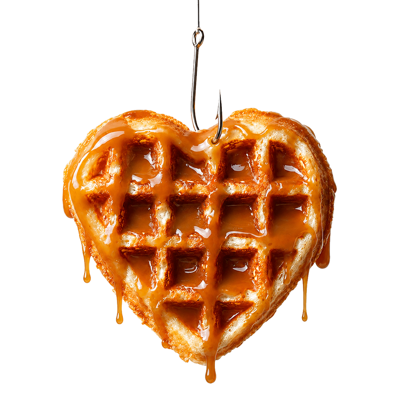 Heart-shaped waffle hanging from a hook
