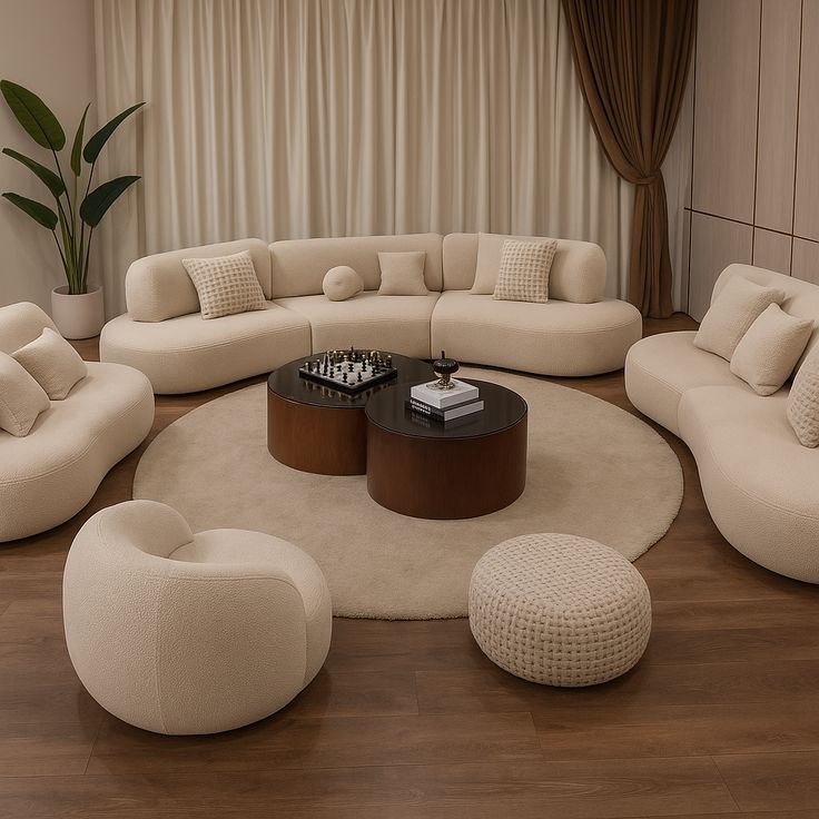 Salon Modulaire Courbe Bouclé Ivoire