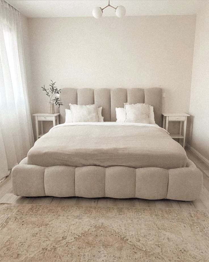 Lit Double Plateforme Bouclé Ivoire