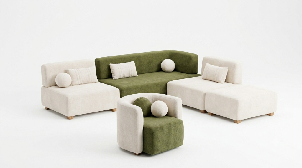 Salon Modulaire Olive & Crème