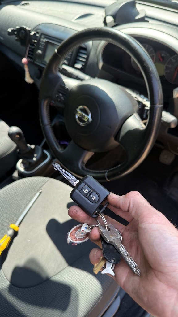 Completed Nissan Micra K12 ignition barrel repair with smooth key operation restored