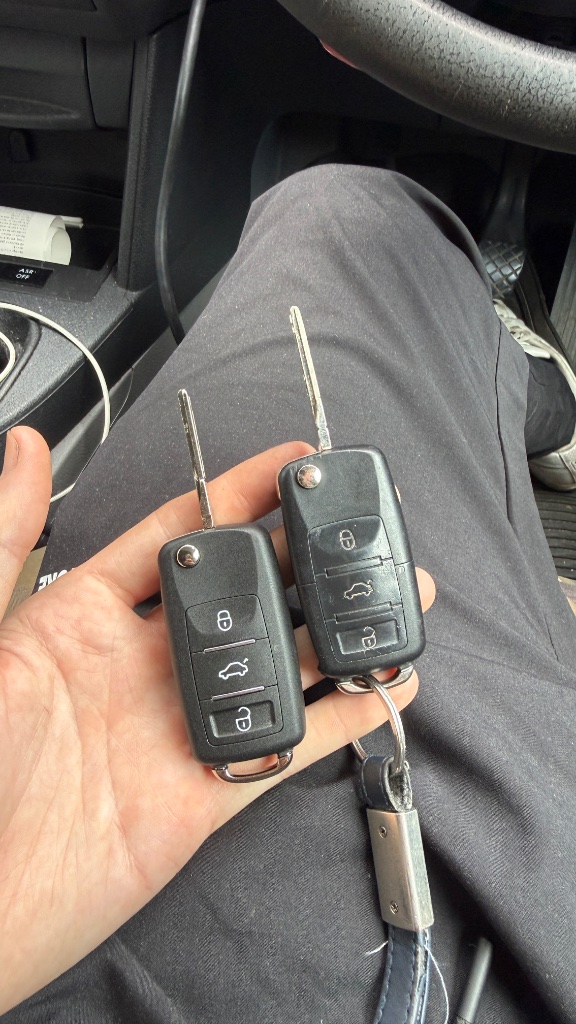 Close-up of the original and new VW Caddy spare keys supplied by KeyLogik in St Clements, Oxford