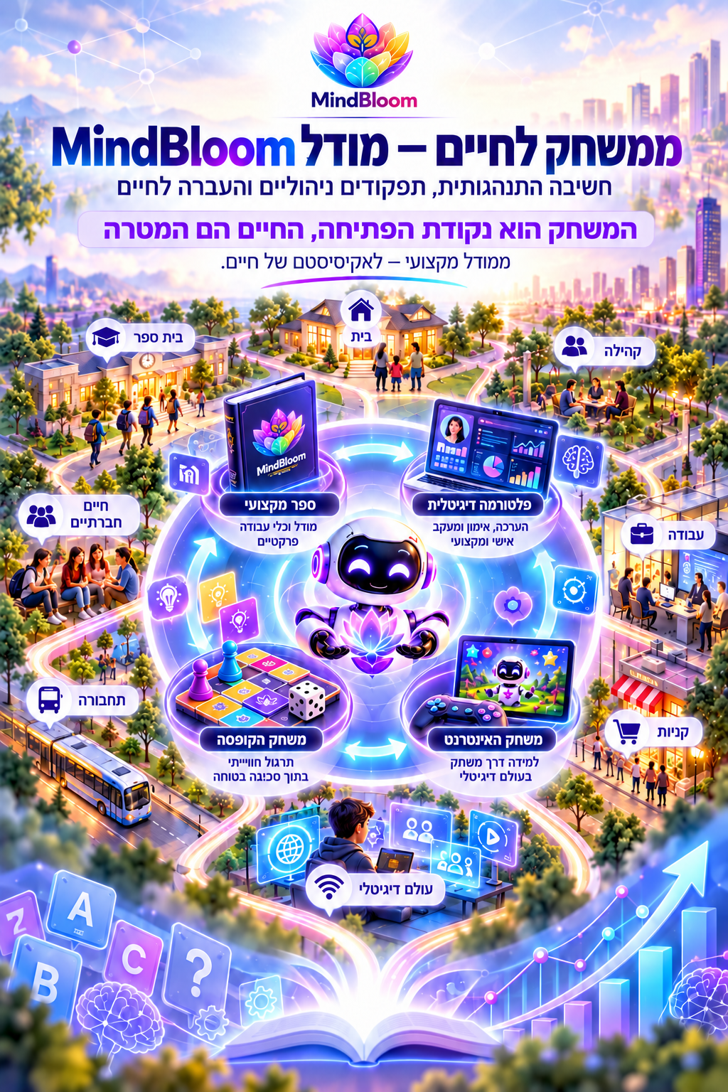 כריכת הספר ממשחק לחיים — מודל MindBloom