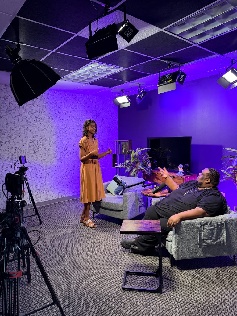 Studio main set with purple lighting