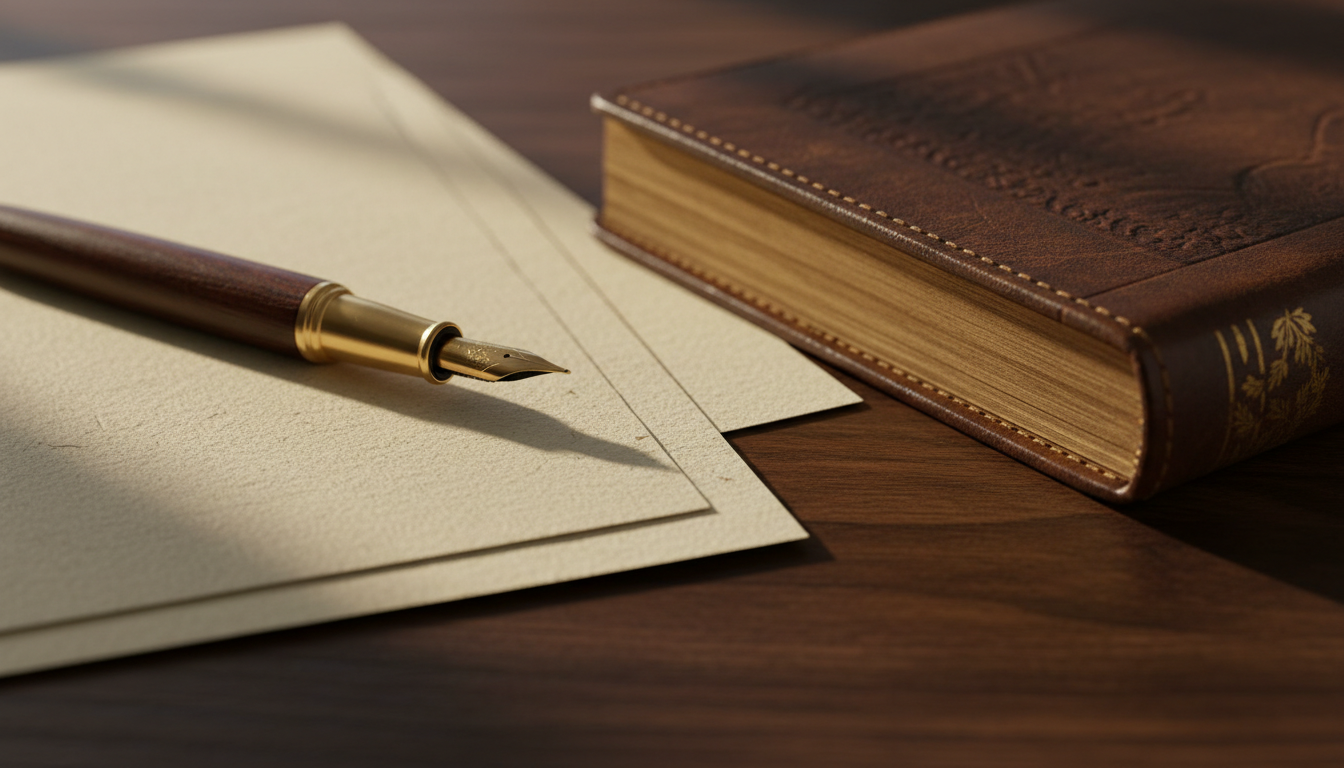 Fountain pen on parchment paper. The instruments of legacy.