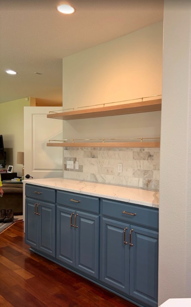 Kitchen Remodel - Blue Cabinet Bar Area