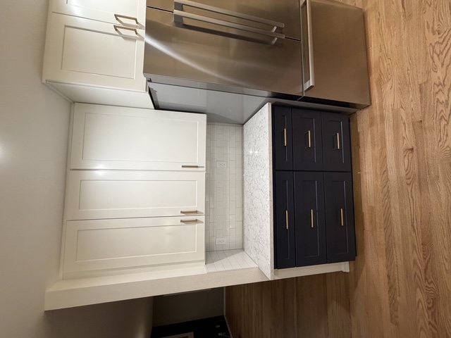 Kitchen Remodel - White Shaker Cabinets Black Fridge