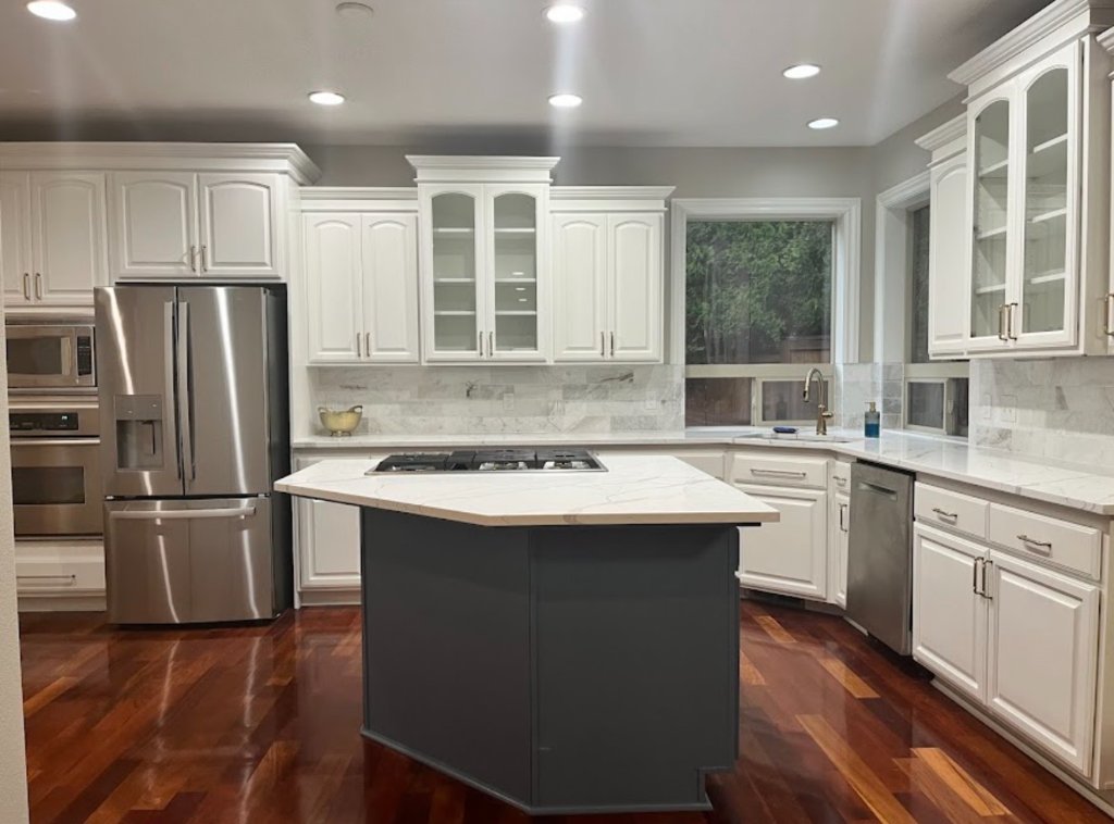 Kitchen Remodel - White Cabinets Marble Island