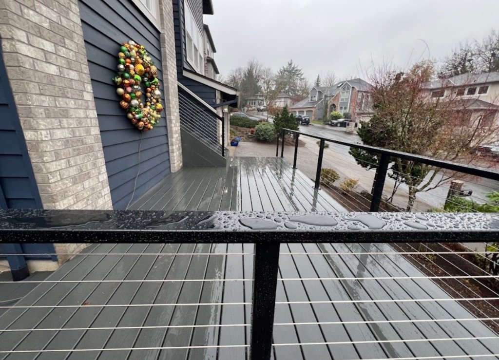 Decking - Cable Rail Rainy Day View